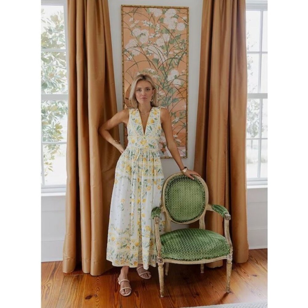 Antonio Melani X Style By Simkins Size 10 Hannah Green Yellow Floral Maxi Dress - Picture 4 of 16